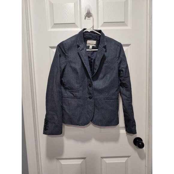 J. Crew Schoolboy Blazer Women's Size 4 Indigo Polka Dot Button-Down Notch Lined - Picture 1 of 12